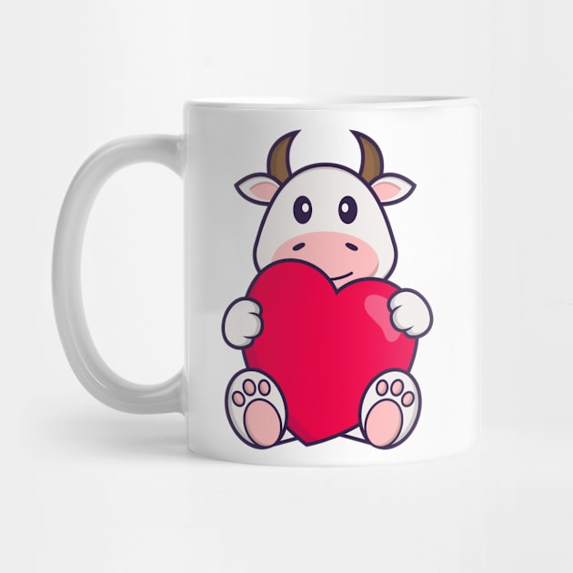 Cute cow holding a big red heart. by kolega